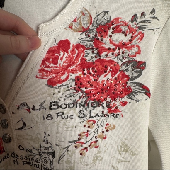 VTG‎ Y2K Laura Henley Shirt Size XS P Paris Rhinestone Fairy Grunge Cute Retro - Picture 6 of 16